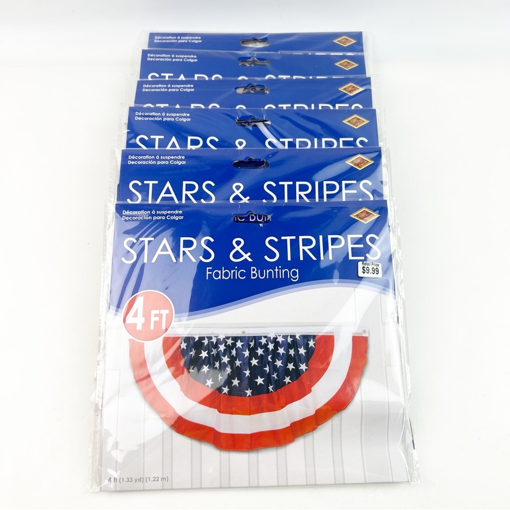 SIX Beistle Company Stars Stripes Fabric Bunting 4ft Grommets Fourth of July NEW